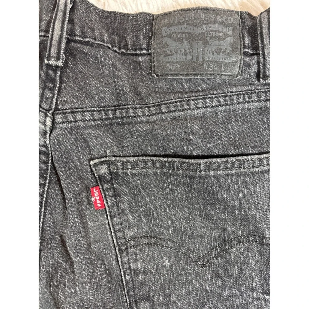 Levis 569 Loose Straight Denim Shorts Mens 34 Washed Charcoal Black Relaxed Fit